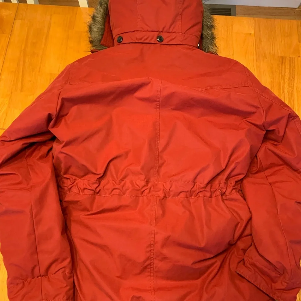 Abercrombie & Fitch Red Hooded Parka Jacket with Faux Fur Trim